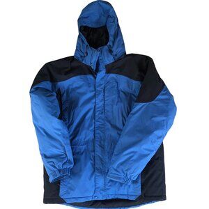 L.L. Bean Men’s Blue Black Nylon Hooded Jacket XL Tall Insulated Winter Coat